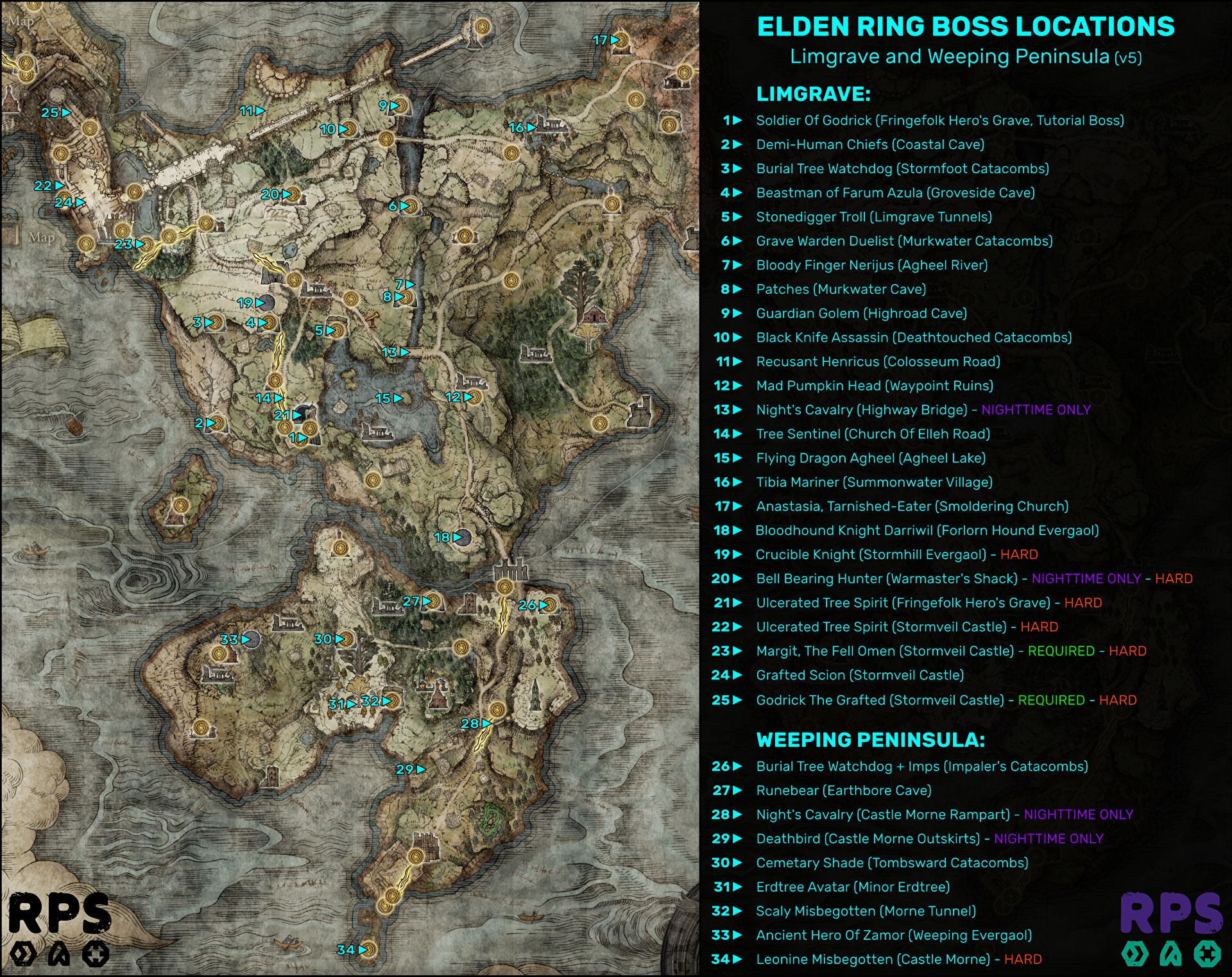 Elden Ring Boss Locations Map Limgrave Weeping Peninsula V5 1 