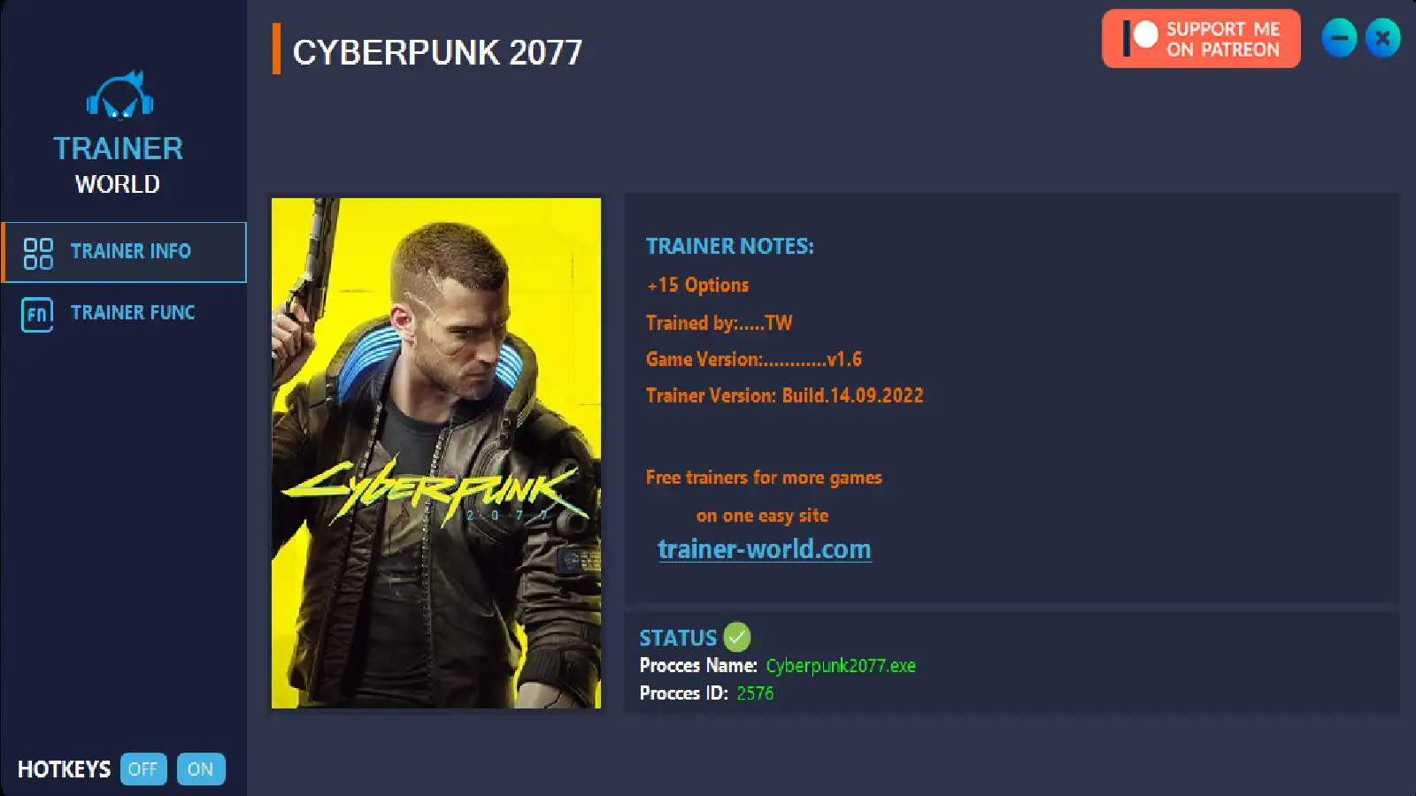 Трейнер Cyberpunk 2077 (+15) [v1.6]