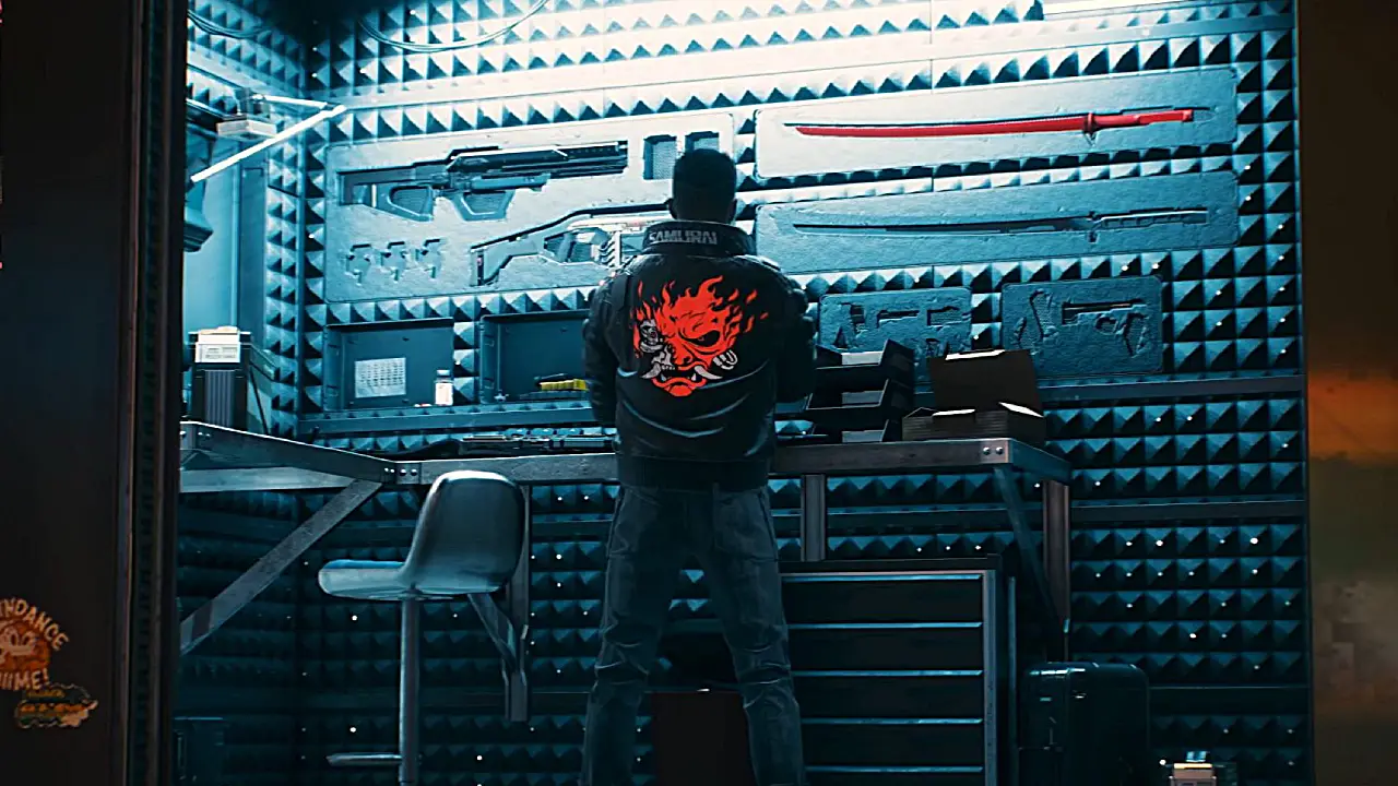Все оружие на стенах тайника Ви в Cyberpunk 2077 2.0
