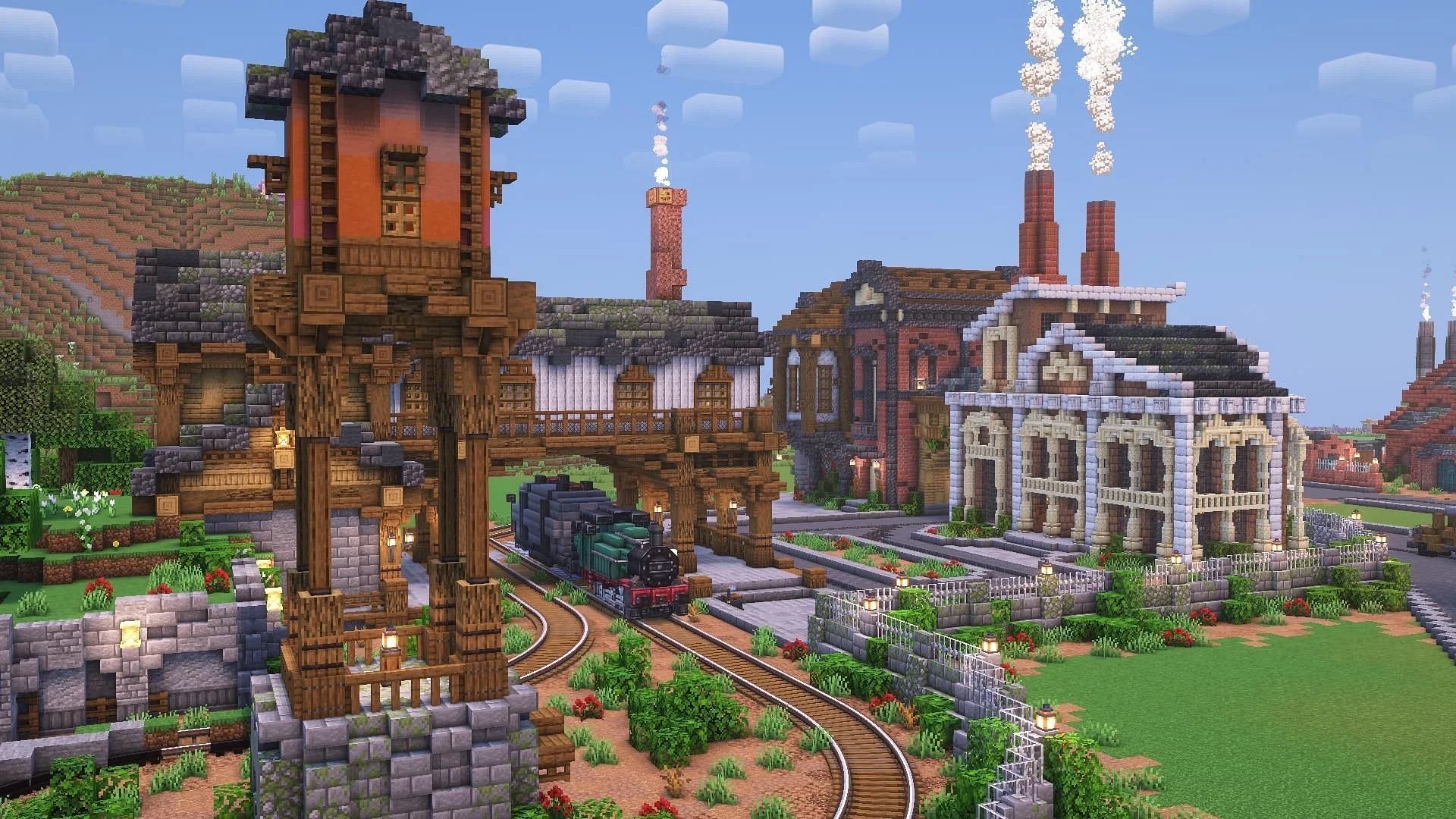 Игрок Minecraft строит удивительную железнодорожную станцию с использованием мода Create