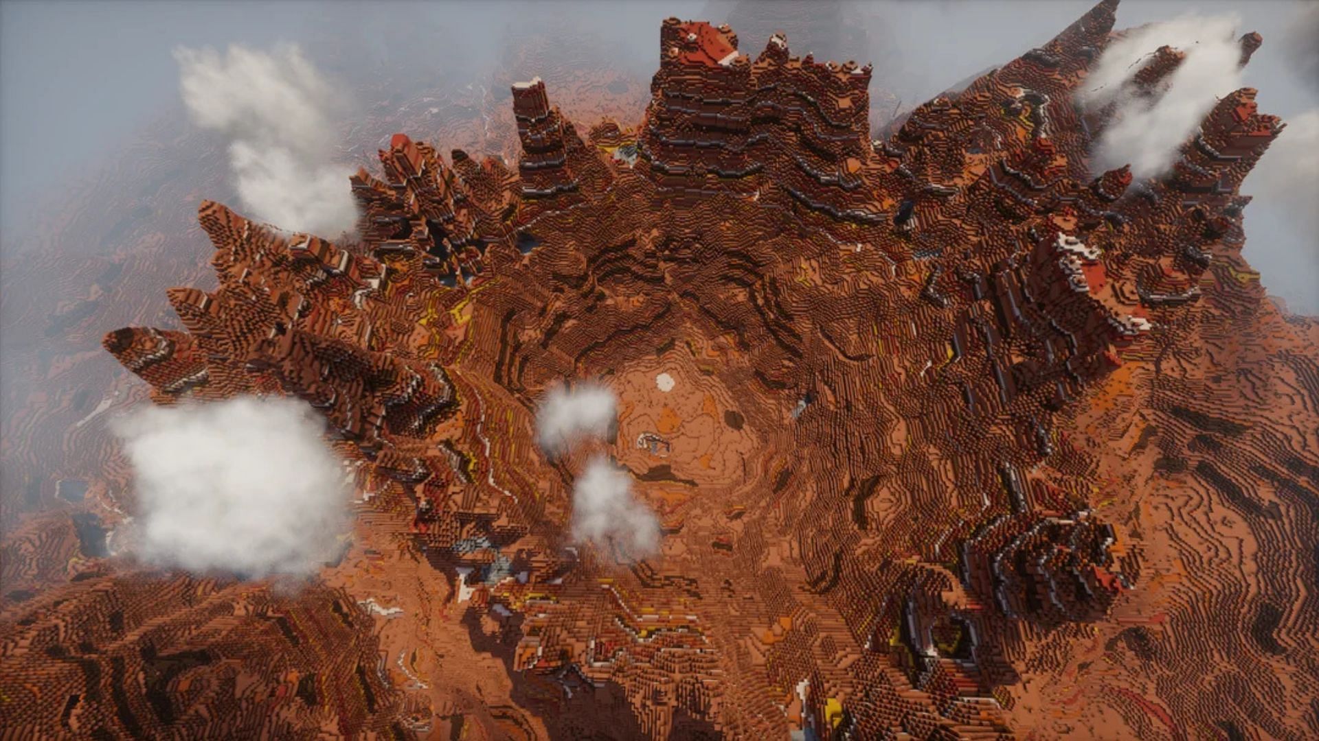 Игрок Minecraft обнаруживает удивительный биом badlands с семенем, featuring massive crater
