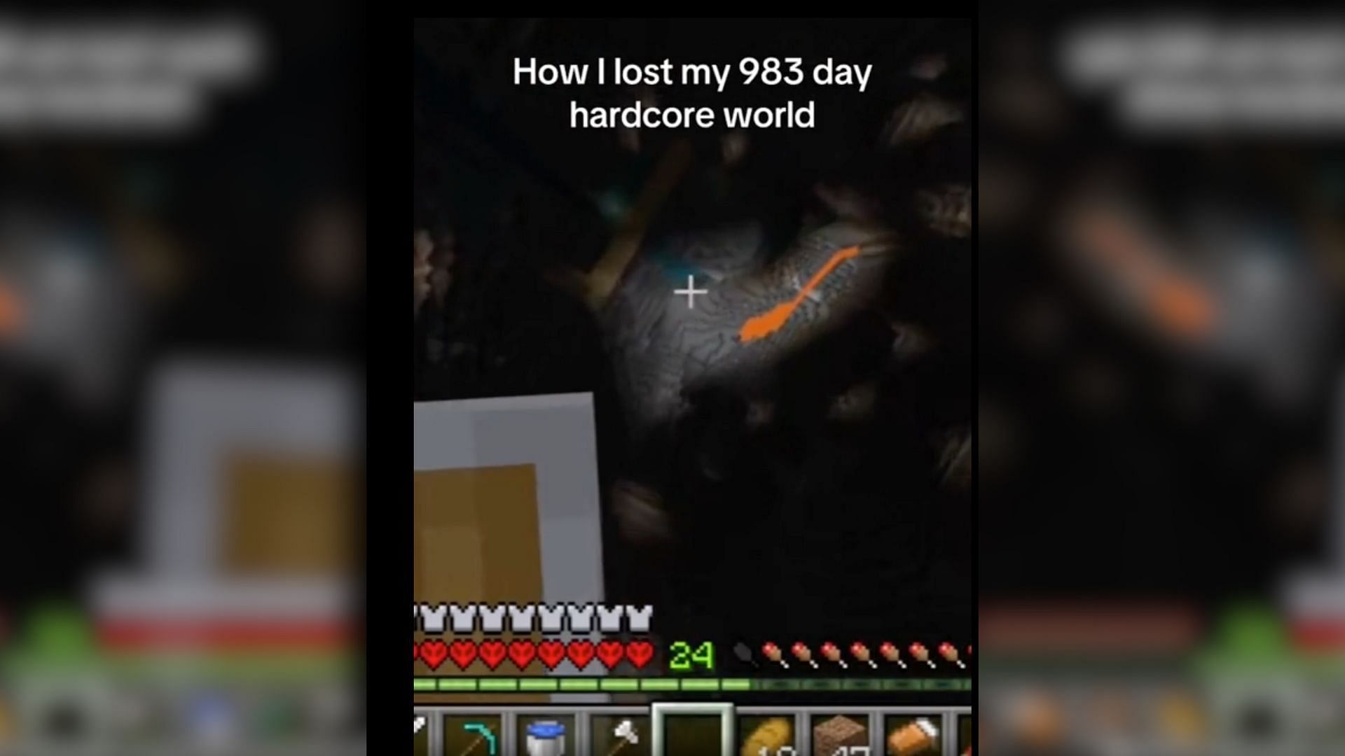 Minecraft Bedrock игрок теряет Hardcore мир из-за урона от падения, несмотря на падение в воду