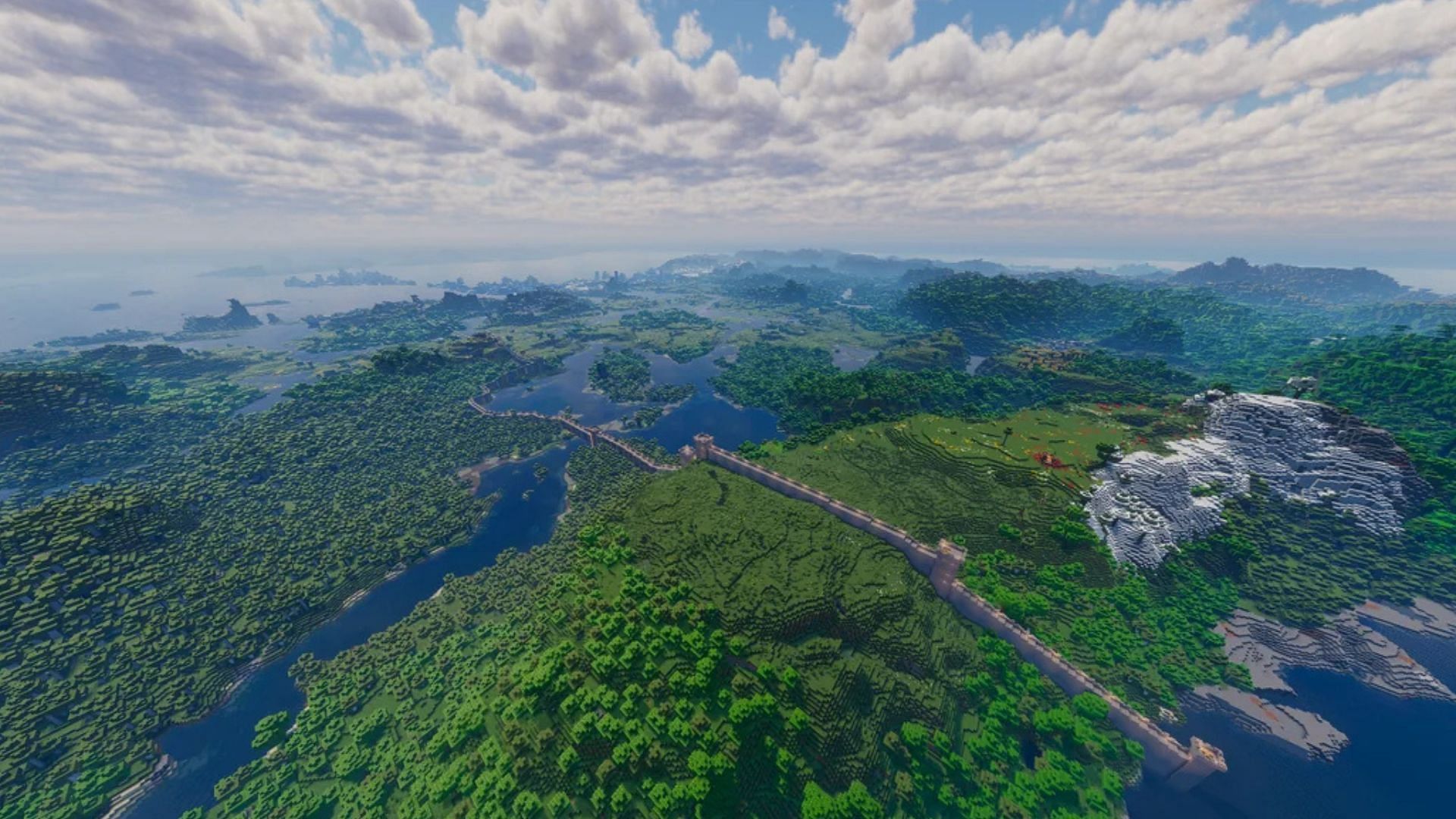 Игрок в Minecraft строит гигантскую стену длиной 1,500 блоков в режиме выживания