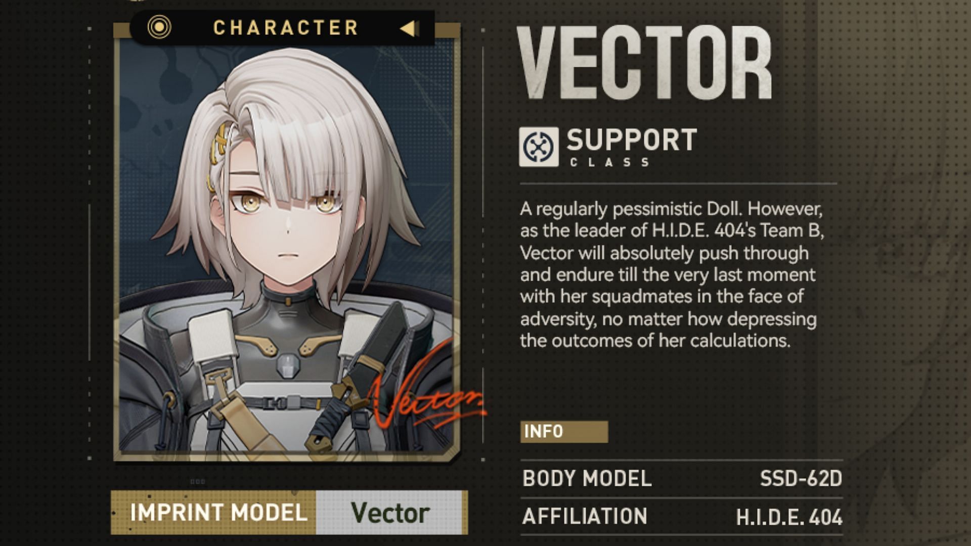 Vector is the latest Elite rarity character to debut in the Girls’ Frontline 2 Exilium Escape from Cyborg update