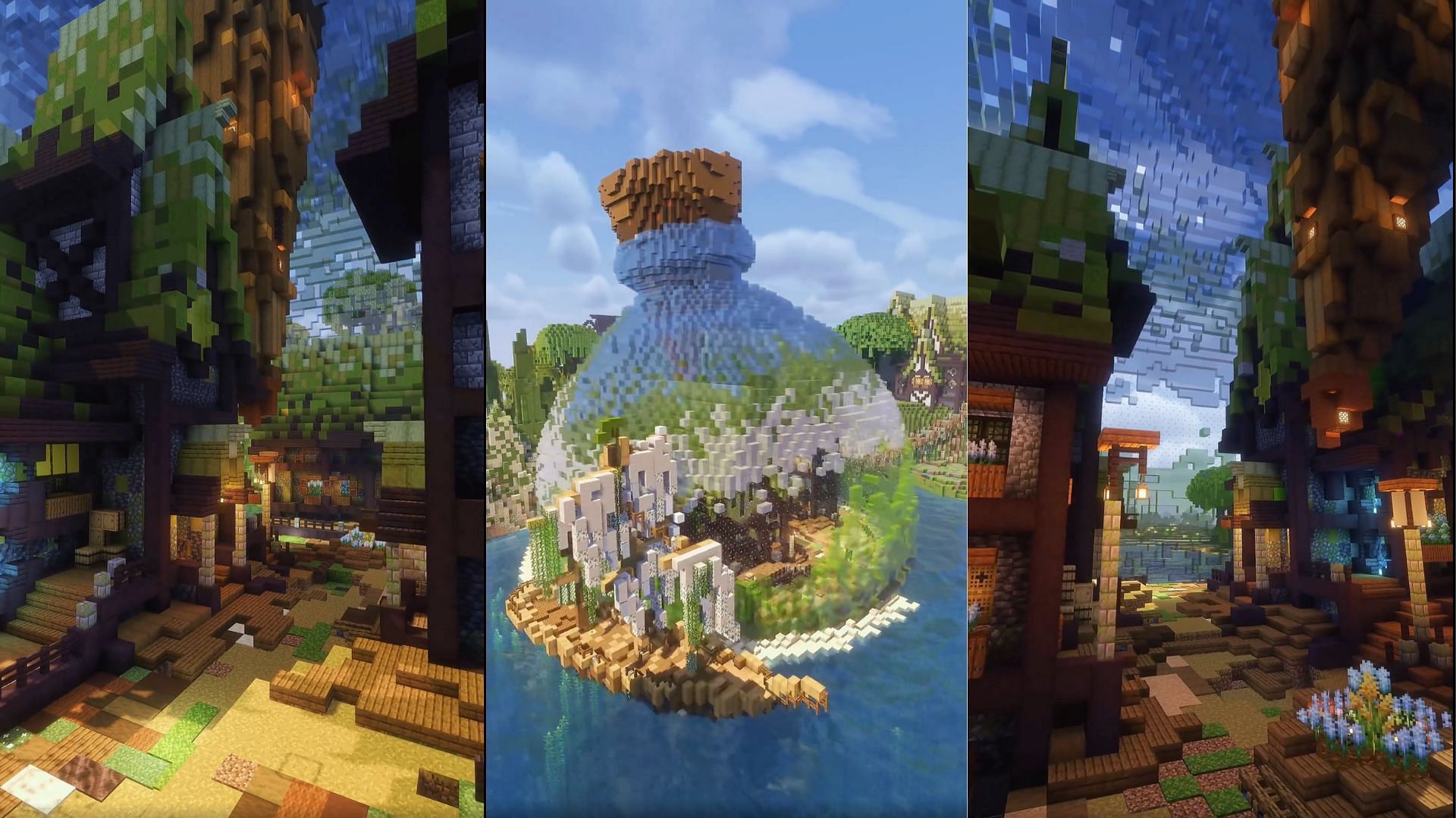 Фанат Minecraft демонстрирует красивую постройку деревни в бутылке
