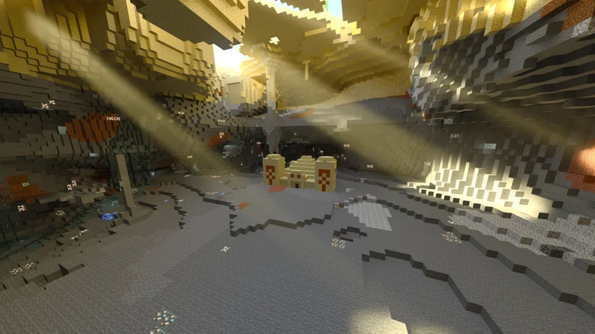 Minecraft игрок находит храм в пустыне внутри пещеры
