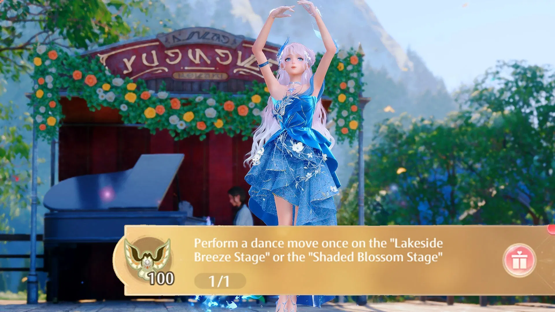 Как выполнить танцевальный движениe один раз на Lakeside Breeze Stage или Shaded Blossom Stage в Infinity Nikki