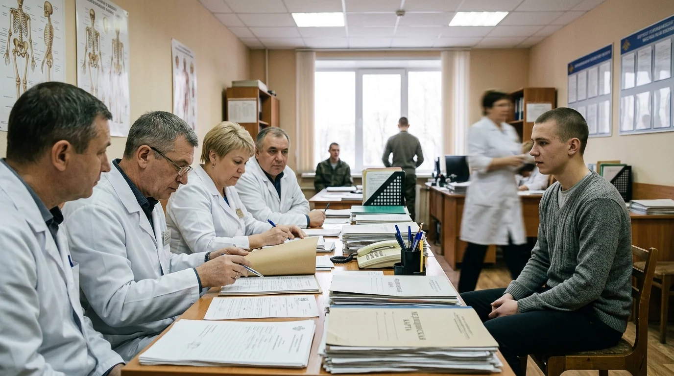 Военно-врачебная комиссия рассматривает медицинские документы призывника
